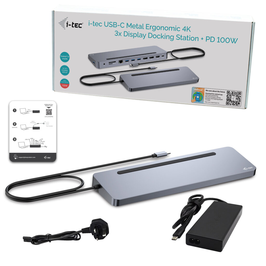 I-tec USB-C Metal Ergonomic 3x 4K Display Docking Station + Power Delivery 100 W