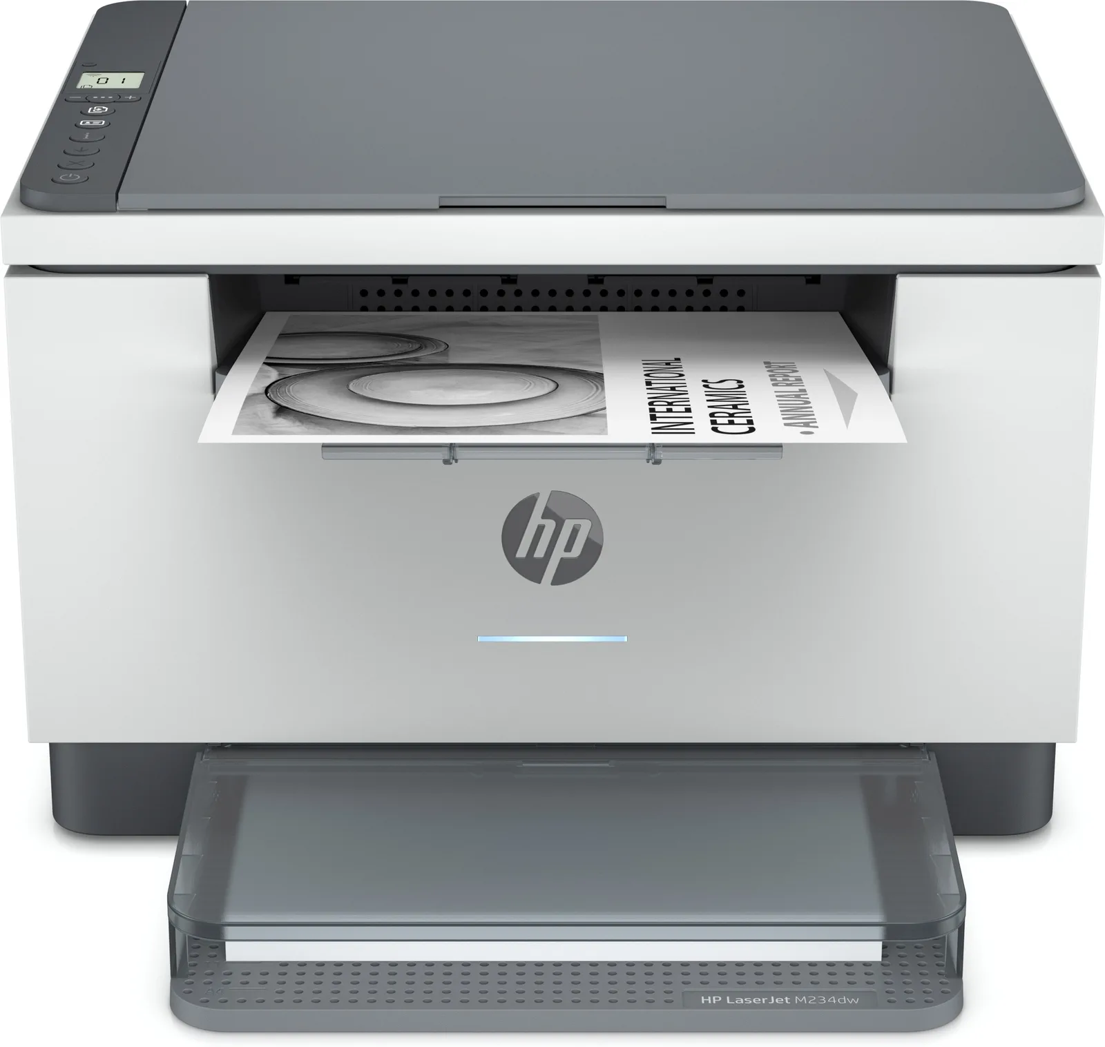 HP LaserJet MFP M234dw – plochý skener nahoře, výstup a zásobník na 150 listů