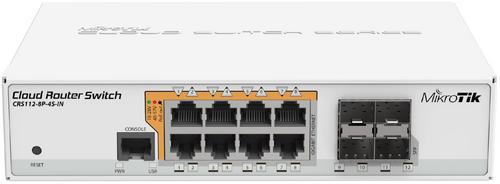 MIKROTIK Cloud Router Switch CRS112-8P-4S-IN, 8x GLAN s PoE, 4x SFP
