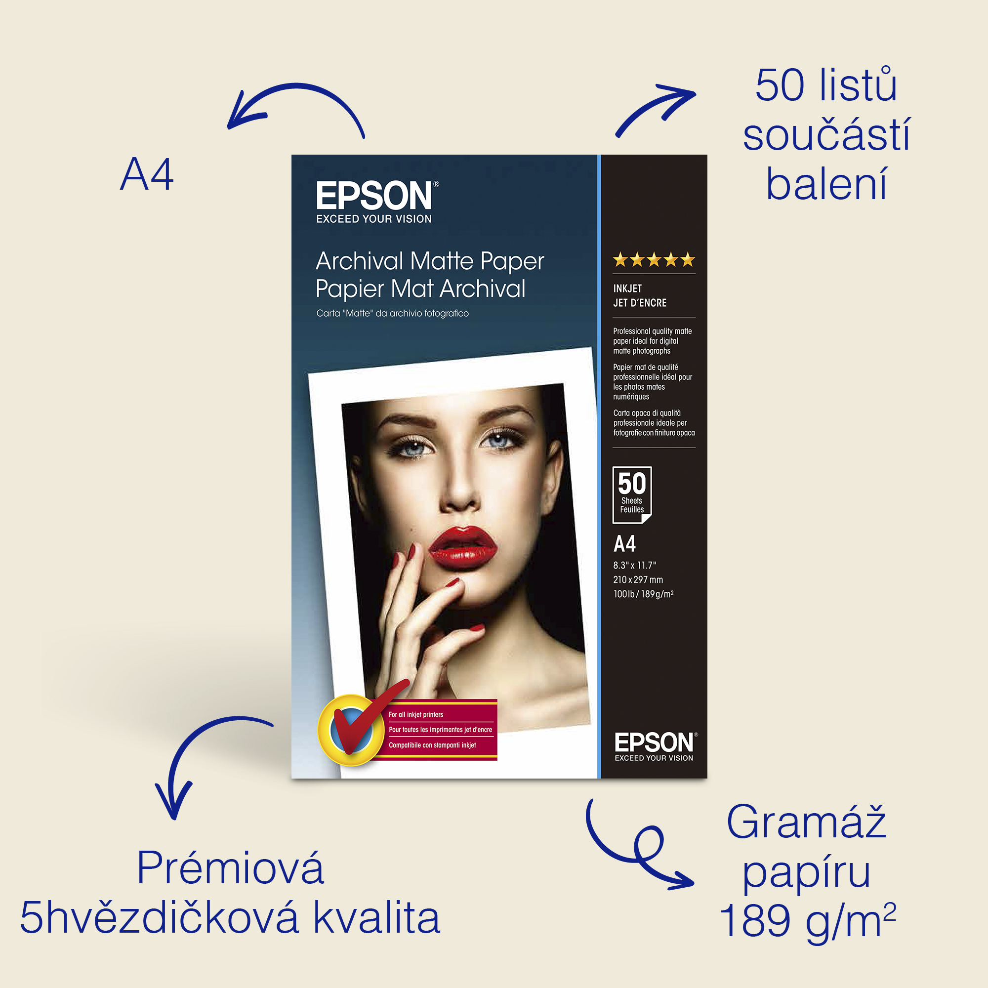 EPSON paper A4 - 192g/m2 - 50sheets - archive matte