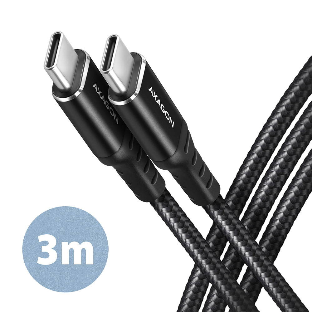 AXAGON BUCM-CM30AB, HQ kabel USB-C <-> USB-C, 3m, USB 2.0, PD 60W 3A, ALU, oplet