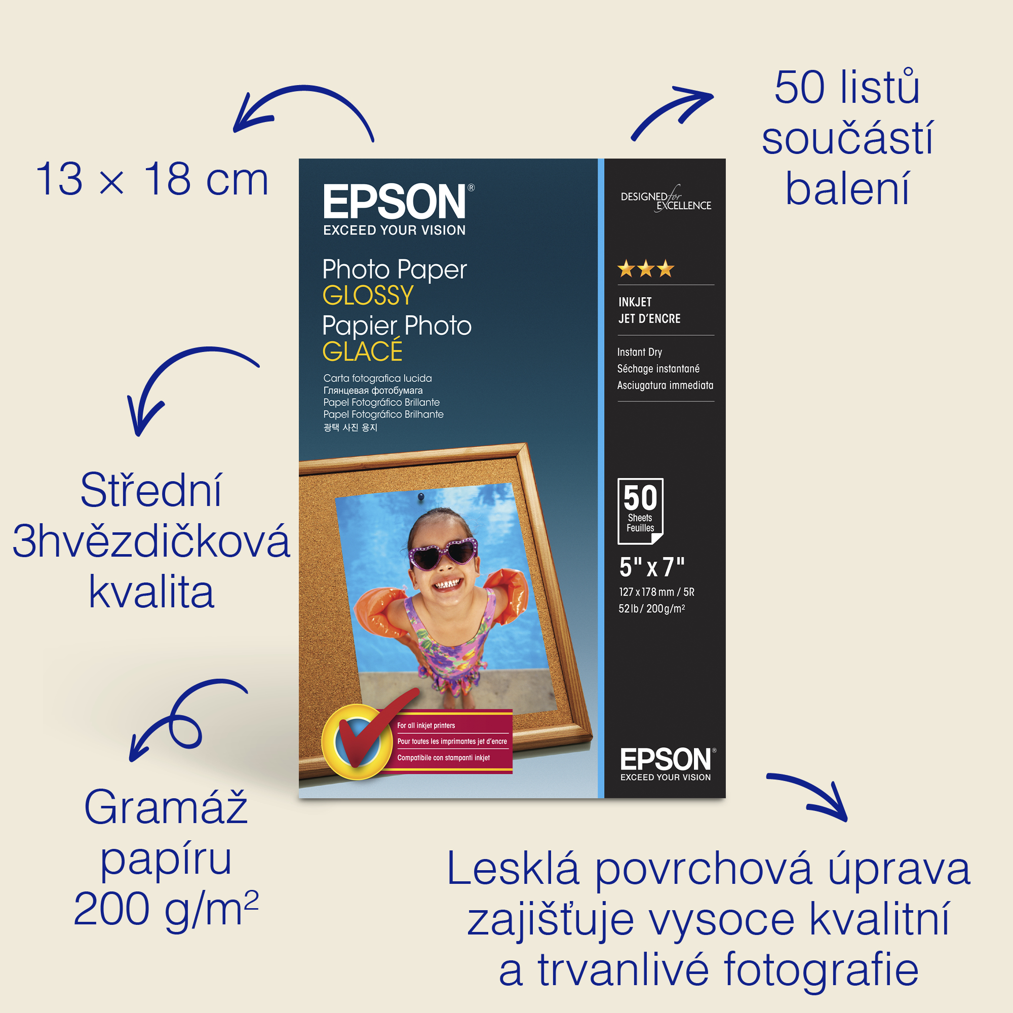 EPSON paper 13x18 - 200g/m2 - 50sheets - photo paper glossy