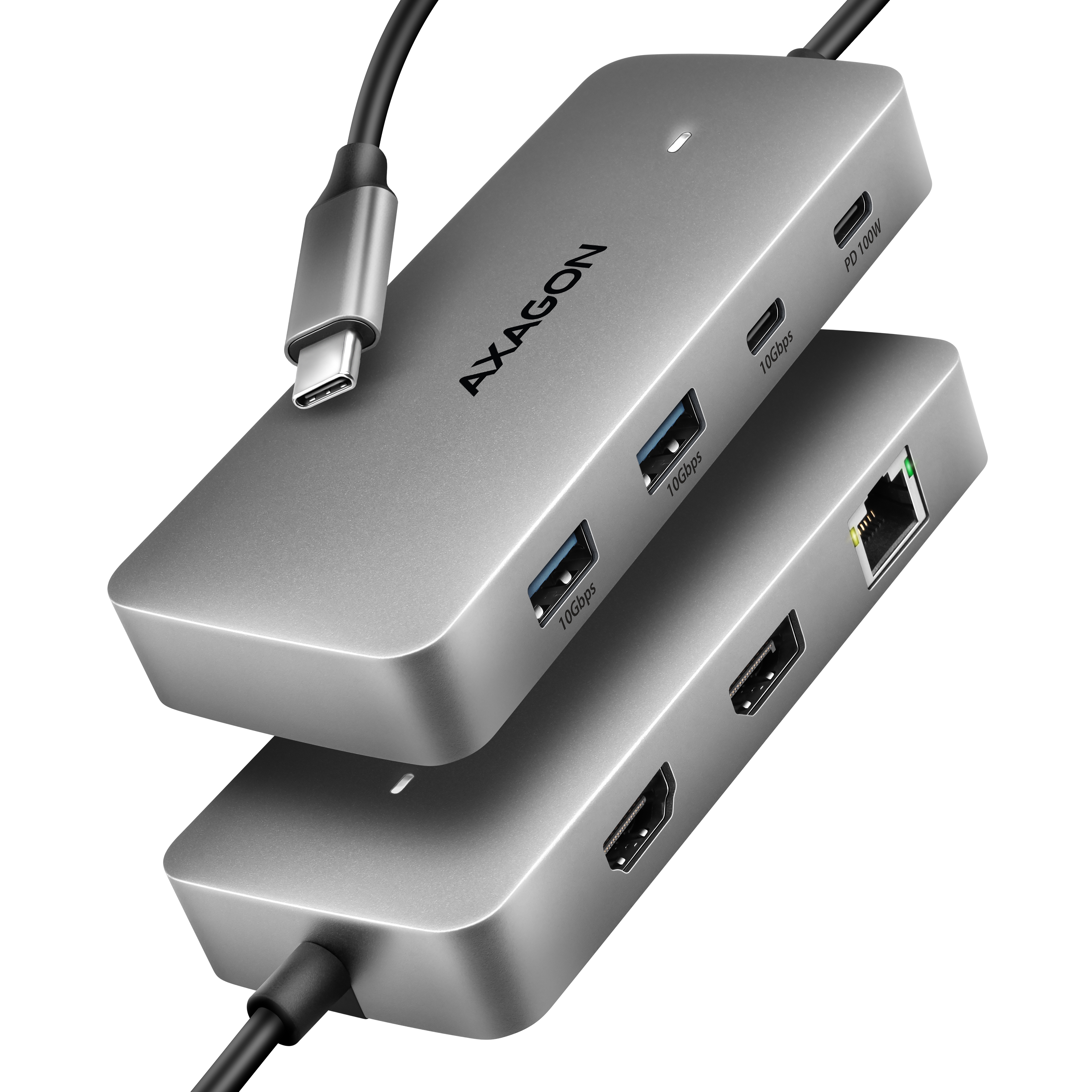 AXAGON HMC-CUB83X2, USB 10Gbps hub, 2x USB-A, USB-C, HDMI & DP 4k/144Hz, RJ-45 G