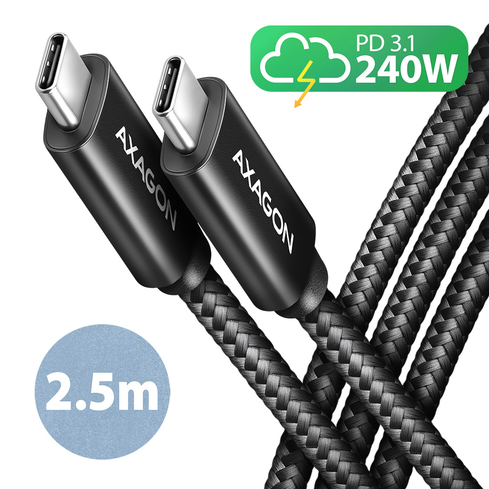 AXAGON BUCM2-CM25AB, CHARGE kabel USB-C <-> USB-C, 2,5m, Hi-Speed USB, PD 240W 5
