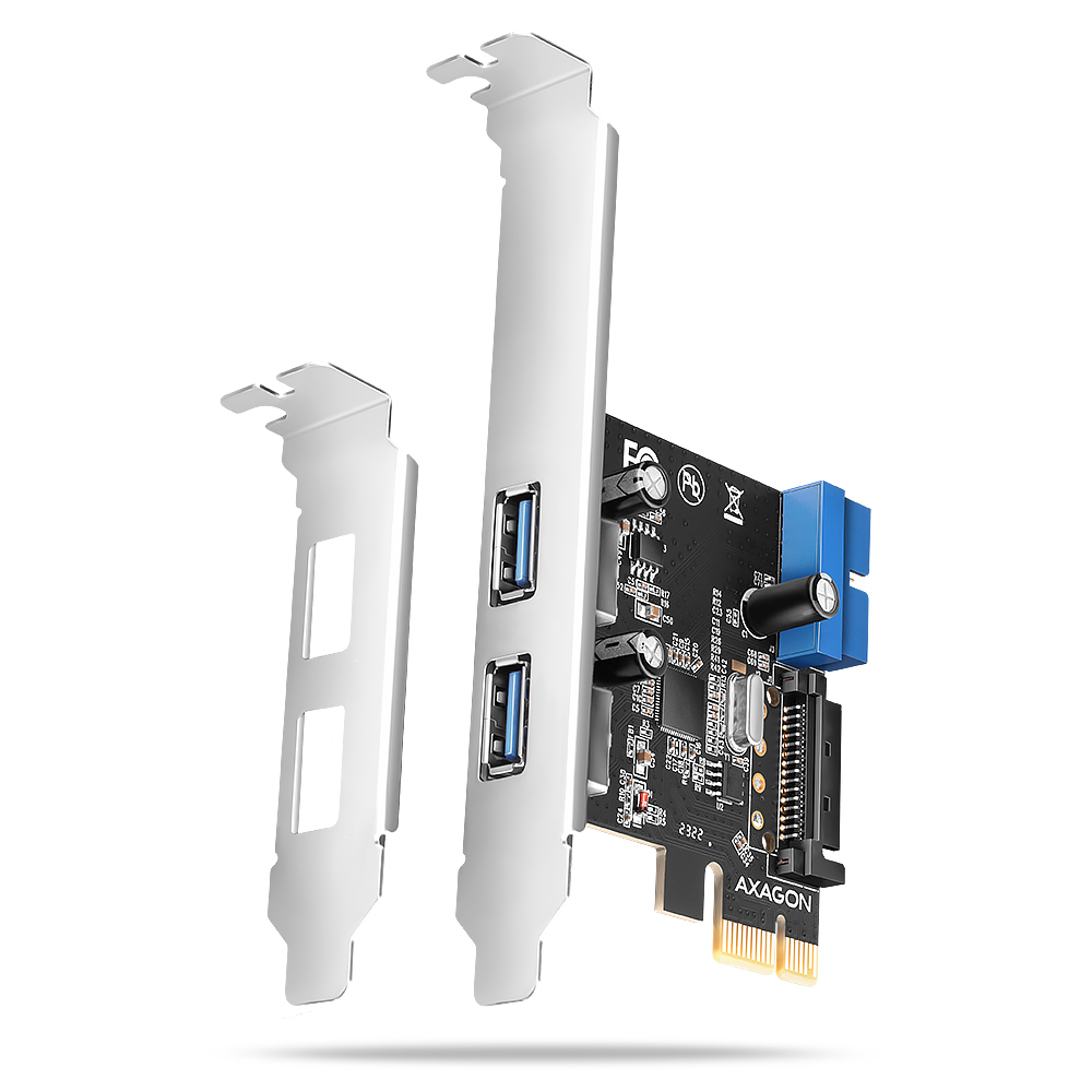 AXAGON PCEU-232RS, PCIe řadič, 2+2x USB 5Gbps port, SATA napájení, Renesas PD720